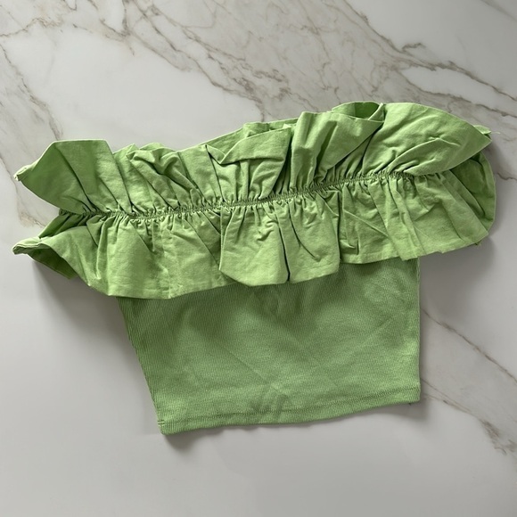 NEW Zara Ruffle Off the Shoulder Green Top Size S Size Small festival - Picture 3 of 6